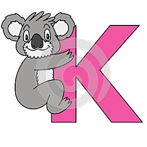 Animal alphabet. capital letter K, Koala. illustration. For pre school education, kindergarten and foreign language learning for k