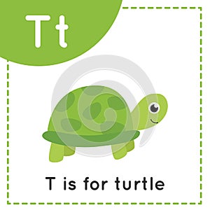 Learning English alphabet for kids. Letter T. Cute cartoon turtle.