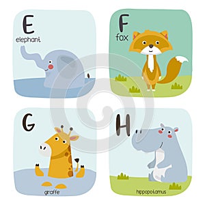 Animal alphabet graphic E to F.