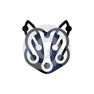 Animal Badger Head Technology connection network logo design template, element graphic illustration design icon