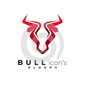 Animal bull logo with simple design vector, red color