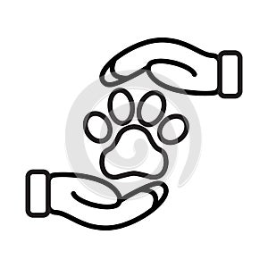 Animal Care Icon. Concept for Healthcare Medicine and Pet Care. Outline and Black Domestic Animal. Pets Symbol, Icon and Badge.