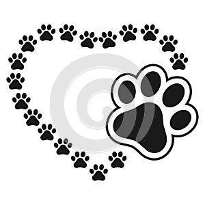 Animal care logo illustration.Dog paw with heart