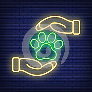 Animal Care Neon Icon. Concept for Healthcare Medicine and Pet Care. Outline and Black Domestic Animal. Simple Vector illustration