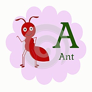 Animal Cartoon Alphabet A Cute Ant