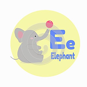 Animal Cartoon Alphabet E Cute Elephant Vector