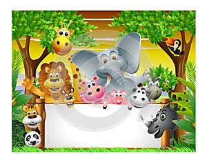 Animal cartoon with blank sign