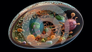 Animal cell eukaryote close up background wallpaper for PowerPoint and presentations ai generated