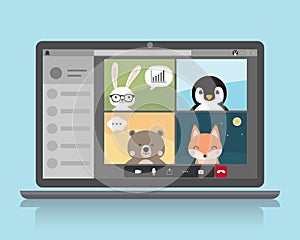 Animal Charactor Video Conference Call. Working from home concept. Business working online vdo call conference meeting photo