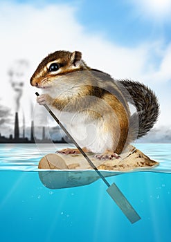 Animal Chipmunk floating away from the city pollution, ecology c