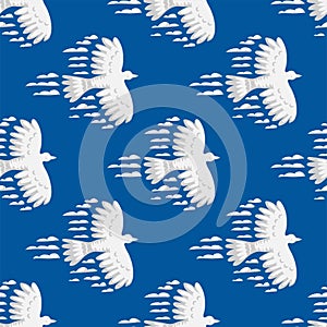 Animal clouds silhouette dove seamless pattern vector illustration abstract sky cartoon bird environment natural