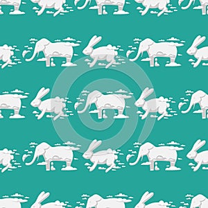 Animal clouds silhouette rabbit seamless pattern vector illustration elephant sky cartoon bunny natural ornament