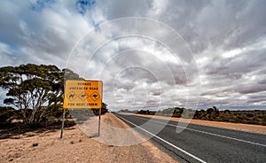 Animal crossing sign on the Eyre Highway on the Nullarbor Plain