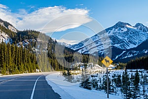 Animal crossing warning sign on the Icefields parkway Highway 93