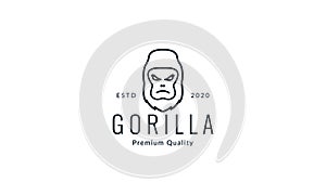 Animal cute line gorilla head angry logo vector icon illustration design