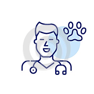 Animal doctor with stethoscope. Pet health and veterinary expertise. Pixel perfect, editable stroke icon