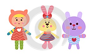 Animal Dolls or Sewed Stuffed Toys Vector Set