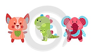 Animal Dolls or Sewed Stuffed Toys Vector Set