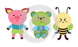 Animal Dolls or Sewed Stuffed Toys Vector Set