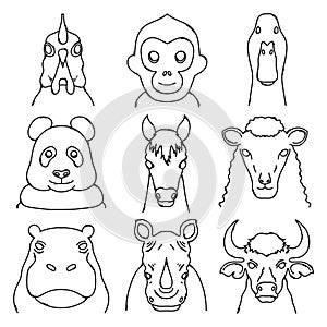 Animal Doodle vector icon set. Drawing sketch illustration hand drawn line