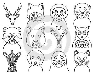 Animal Doodle vector icon set. Drawing sketch illustration hand drawn line eps10