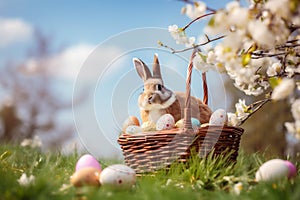 animal easter egg egg rabbit grass flower cute meadow easter spring. Generative AI.