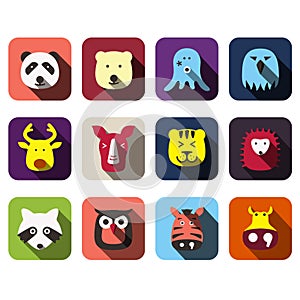 Animal face flat design icon set