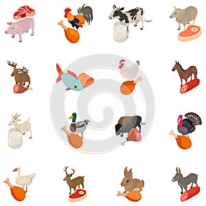 Animal factory icons set, isometric style