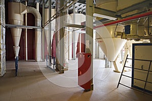 Animal feed factory. Modern industrial building interior