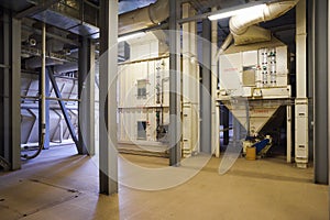 Animal feed factory. New industrial interior of empty warehouse