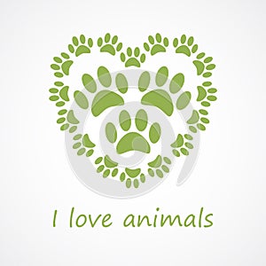 Animal foot print heart in eco style