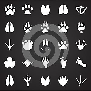 Animal foot prints icons set on black background for graphic and web design, Modern simple vector sign. Internet concept. Trendy