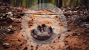 Animal footprint on the ground. Selective focus.