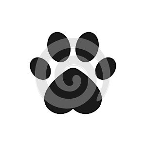 Animal footprint with heart shape. Dog paw vector illustration.