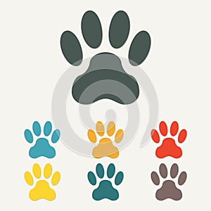 Animal footprint isolated on white background. Dog paw icon or sign. Colorful vector illustration.