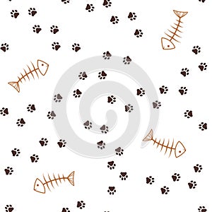 Animal footprints and fish bones seamless background