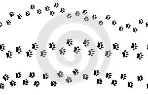 Animal footprints tracks seamless pattern. Cat paws black footprint, various cat, cheetah and tiger track. Decorative