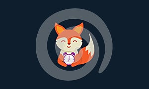 Animal fox  with clock logo vector icon design