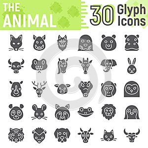 Animal glyph icon set, beast symbols collection