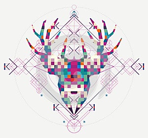 Animal head deer triangular pixel icon