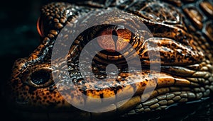 Animal head, reptile portrait, close up of crocodile eye generated by AI