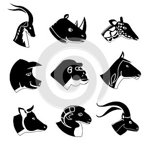 Animal heads silhouette icons