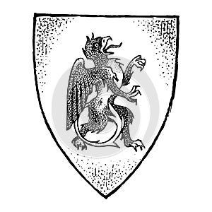 Animal for Heraldry in vintage style. Engraved coat of arms with mythical creature. Medieval Emblems and the logo of the