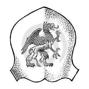 Animal for Heraldry in vintage style. Engraved coat of arms with mythical creature. Medieval Emblems and the logo of the