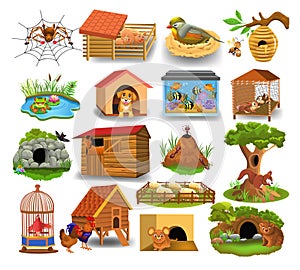 Animal homes isolated on a white background