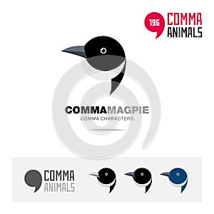 Magpie bird concept icon set and modern brand identity logo template and app symbol based on comma sign photo
