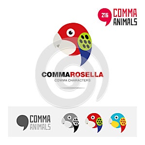 Rosella parrot bird concept icon set and modern brand identity logo template and app symbol based on comma sign photo