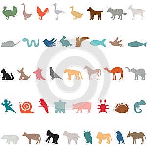Animal icons set in color on a white background