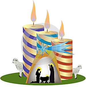 animal image and nativity scene Merry Christmas card-