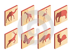 Animal isometric icon set. Mammals and birds. Isolated icons on white background. Vector